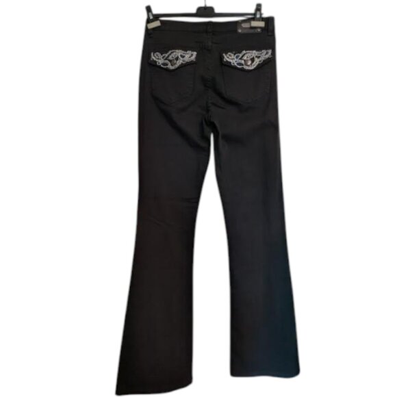 NTW Y2K Tru Luxe Womens Black Denim Jewel Embellished Bootcut Jeans Size 10 - Picture 1 of 7